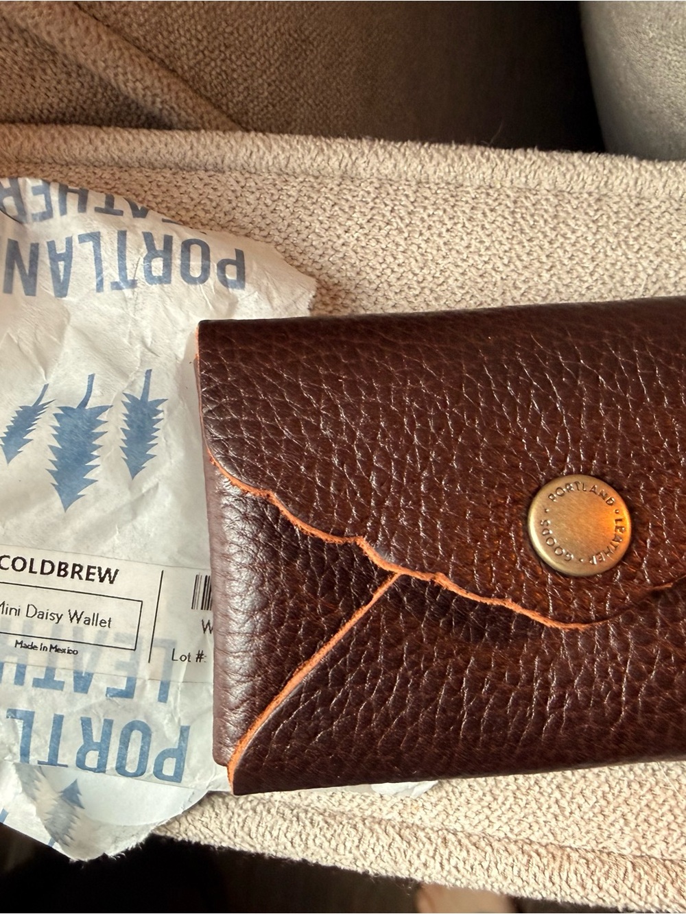 Portland Leather Dark Brown Pebbled Leather Scalloped mini daisy Wallet